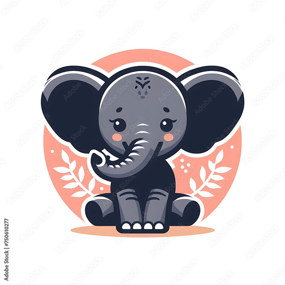 Obraz premium a 3d cartoon little elephant, wallpaper illustration, and background of a cute elephant. Front view. Concept of cute baby animal, icon. 