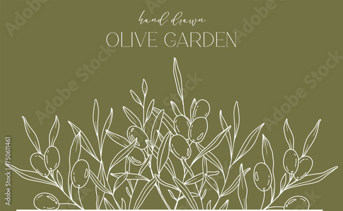 Olives Line Drawing. Black and white Olive Frame. Olive Wreath Isolated. Floral Line Art. Fine Line Olive  illustration. Black and white Olive Branches. Hand Drawn Olive. Wedding invitation greenery
