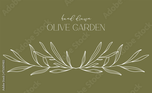 Olives Line Drawing. Black and white Olive Frame. Olive Wreath Isolated. Floral Line Art. Fine Line Olive  illustration. Black and white Olive Branches. Hand Drawn Olive. Wedding invitation greenery