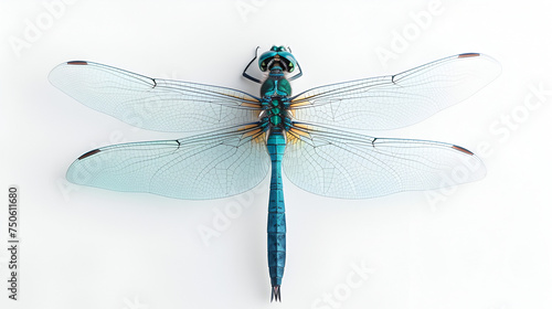 Light blue green dragonfly on white background. generative ai
