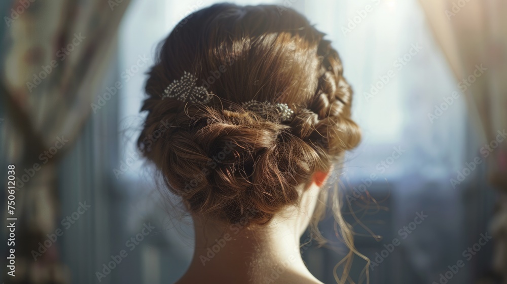 Naklejka premium Wedding hairstyle bride hair styling bridal look