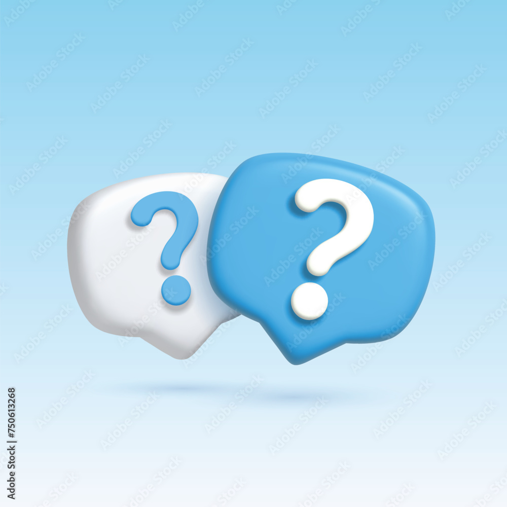 3D speech bubble icon with Question mark. 3d vector render Symbol or emblem. Vector illustration 3D speech bubble icon with Question mark. 3d vector render Symbol or emblem. Vector illustration