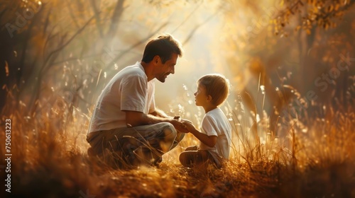 Children, care and love in the family. A caring father hugs his little child in a quiet calm environment. Father's Day.