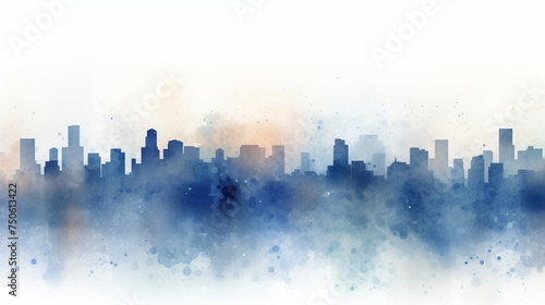 City Skyline Background  blue watercolor cityscape banner