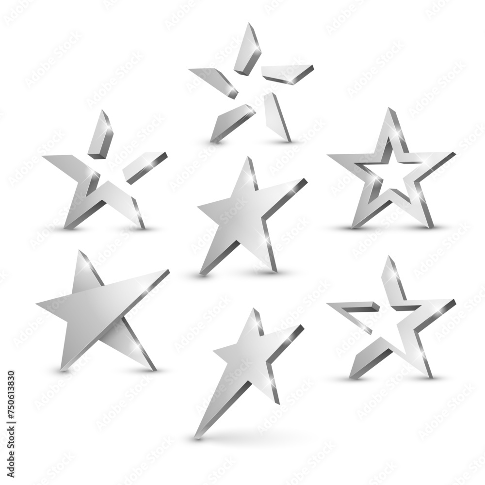 Silver 3d star with with highlights. Icon for holiday design element. Vector illustration. Silver 3d star with with highlights. Icon for holiday design element. Vector illustration.