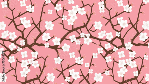Flat Design Vector Illustration of Cherry Blossoms 