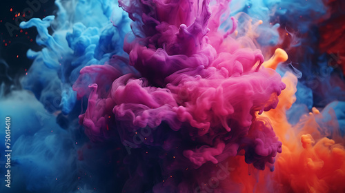 A close-up shot captures the moment when two colors collide, creating a beautiful and unexpected explosion of pigment photo
