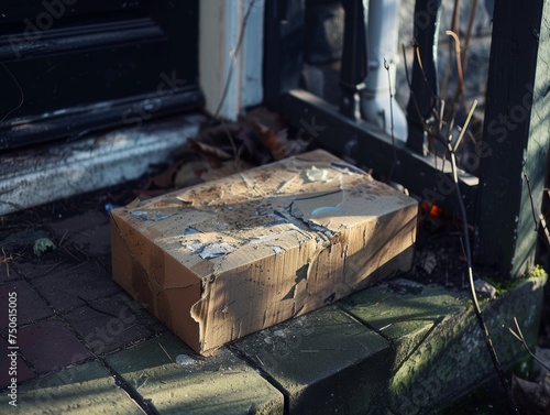 A damaged package left on a doorstep for a few months