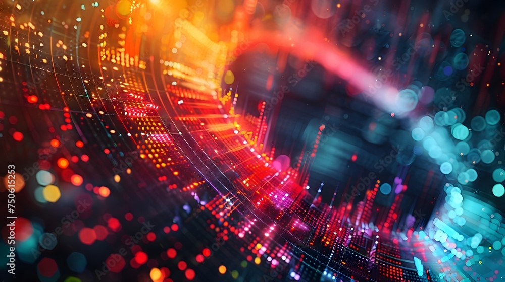 Abstract Data Science Background with Colored Lights in Futuristic Cityscapes Abstract Data Science Background with Colored Lights in Futuristic Cityscapes