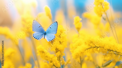 A small blue butterfly on a background of yellow © Rimsha