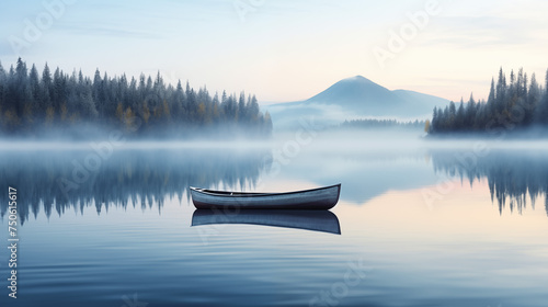 morning on the lake, concept of a boat on a lake