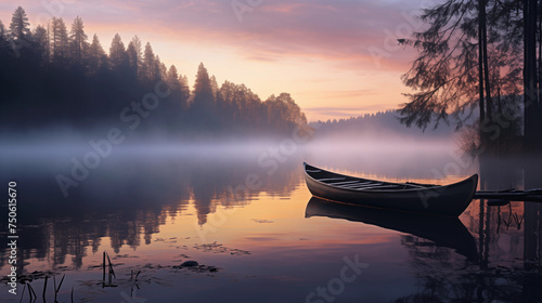 morning on the lake, concept of a boat on a lake © daniil