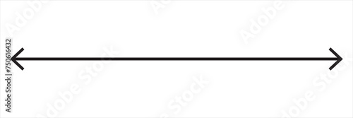 Horizontal dual thin long straight double ended arrow. Contour isolated vector image on white background.