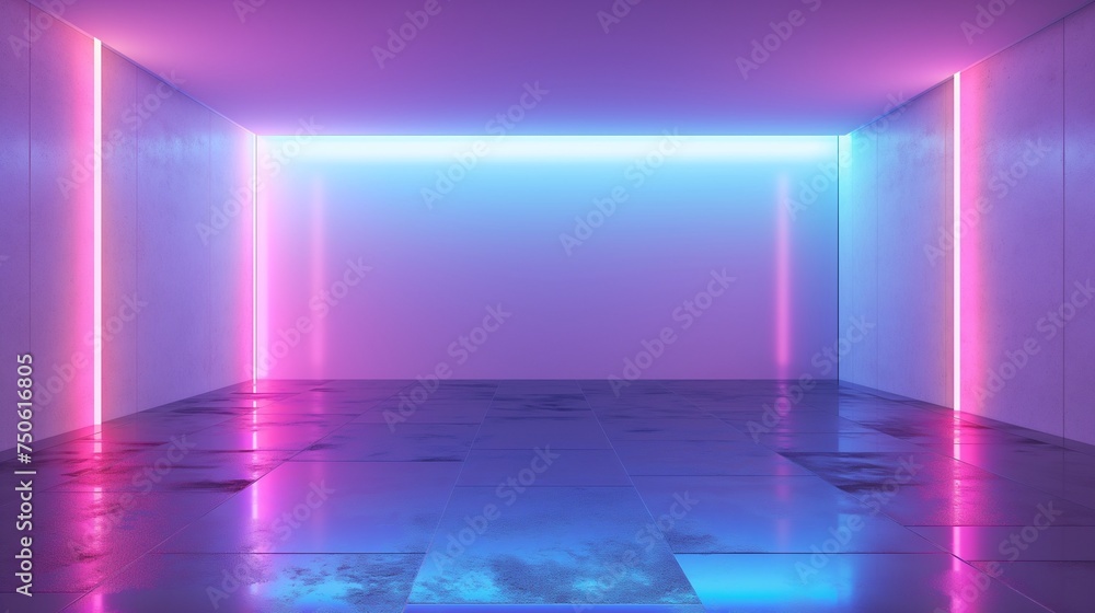 Advertising studio Neon lights reflect on the floor generate ai