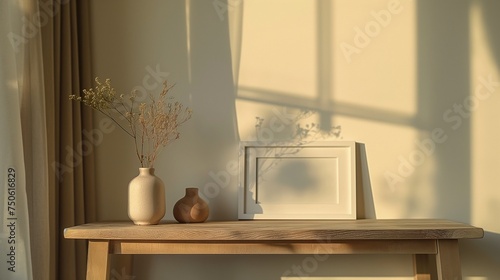 Evening light shines on a warm white room. generate ai