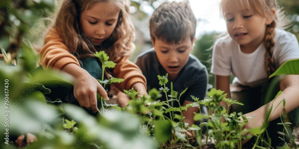 children learning to plant, perfect for use in educational materials or campaigns to inspire the next generation about the importance of hands-on environmental education and the joys of gardening
