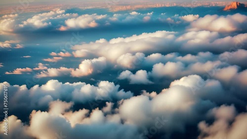 Above the cotton-candy canopy, sunlight paints a masterpiece against the boundless cerulean backdrop. Climate concept. Nature stock footage. Time lapse. Cloud background. 4K UHD.
