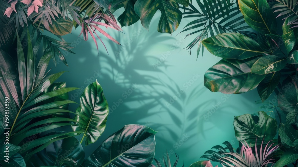 Tropical leaves with pastel green tones.