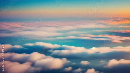 Tranquil blue sky draped with cotton candy clouds, a serene canvas from above. Atmosphere concept. Nature stock footage. Timelapse. Cloud background. 4K HDR.
