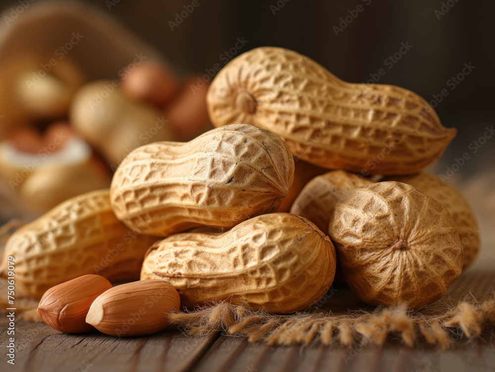 unshelled peanuts on wooden background unshelled peanuts on wooden background