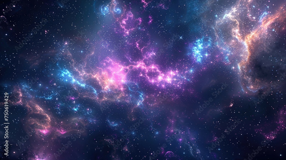 Panoramic view of the galaxy and star. Abstract space background