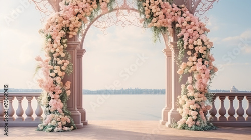 Arch walkway decorated with fantastic roses pastel