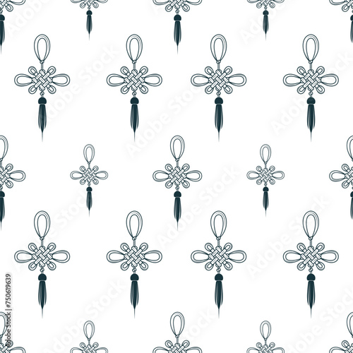 Chinese knots seamless pattern. Hand drawn symbol of Good Luck. Vector illustration for surface design, textile, web or wrapping paper. © Kirill