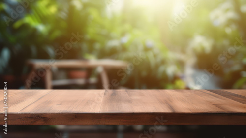 Grunge natural wooden desk top with copy space for product advertising over blurred office background