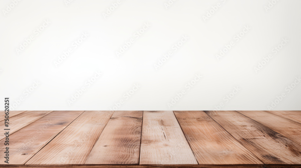 Grunge natural wooden desk top with copy space for product advertising over blurred brushed white background Grunge natural wooden desk top with copy space for product advertising over blurred brushed white background