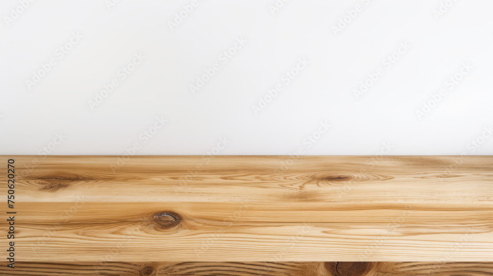 Grunge natural wooden desk top with copy space for product advertising over blurred brushed white background