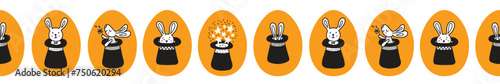 Rabbits in the hat of a magician. Cute vector seamless banner.
