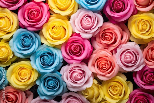 Banner of multi-colored roses top view