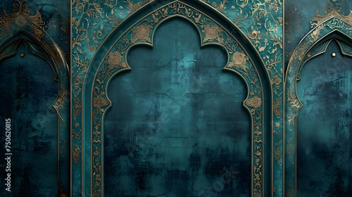 Photo islamic decoration background with arabic lantern crescent islamic pattern with copy space 