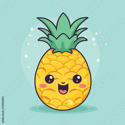 Cute pineapple kawaii character icon vector cartoon illustration design