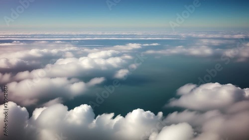 Above the cotton candy clouds, a majestic azure canvas unfolds, embracing the heavens in tranquil beauty.
