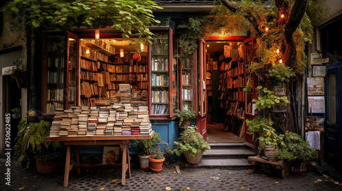 bookstore, photo of an old book store from the street, AI generated 