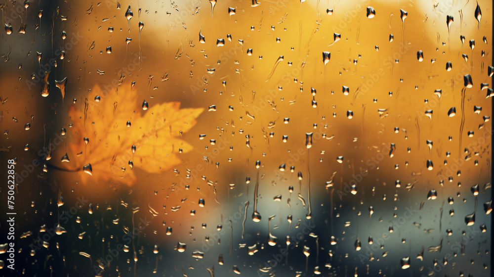 Background wet autumn window with raindrops 