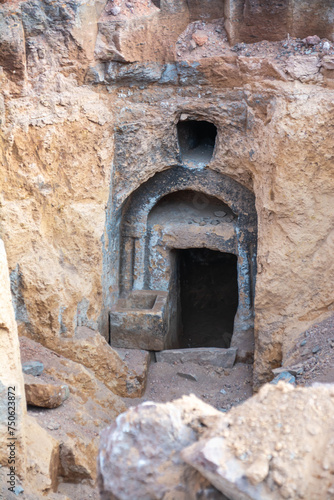 Medieval tomb underground. Entrance to the tomb