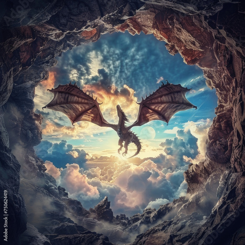 Poster of a dragon in the sky © Suphat