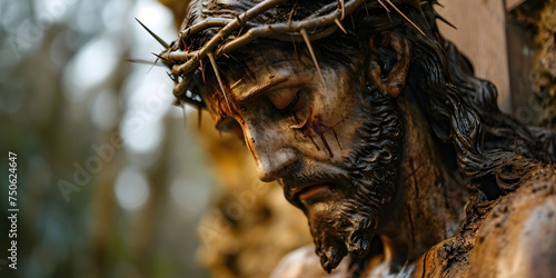 Statue of Jesus Christ Crucified with Crown of Thorns. Jesus Sculpture
