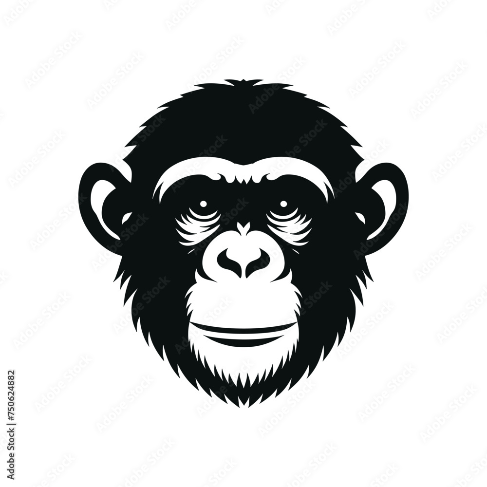 Vector Illustration of a Chimpanzee face in Silhouette