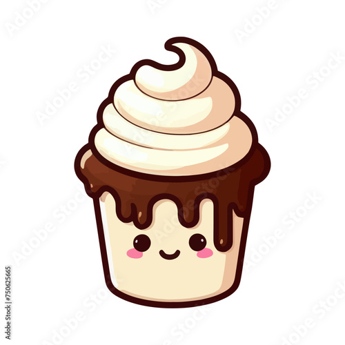 Cupcake With Chocolate Frosting. Vector Icon
