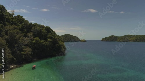 Aerial drone view of a tropical deserted island near Coiba national Park, Panama, Central America - stock video