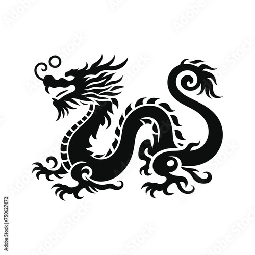 Majestic Dragon Silhouette of Green Wood Chinese Dragon, Symbolizing the 2024 Chinese New Year