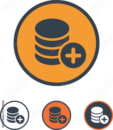 Add to savings icon with a plus sign next to stacked coins.