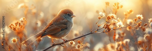 Silhouette Bearded Reedling Panurus, Background Banner