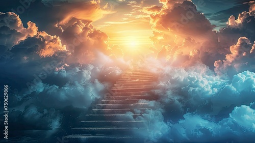 Religion, Background Stairway to Heaven. copy space - generative ai