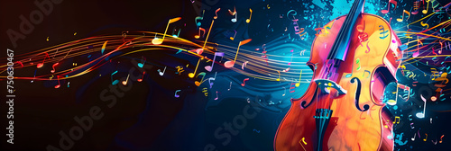 Cello and colourful music notes