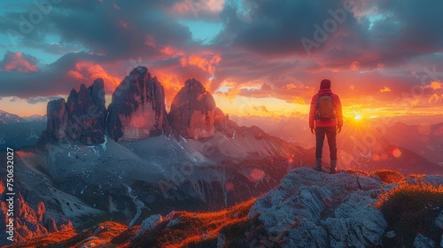 Epic Mountain Sunset: A breathtaking landscape shot capturing the vibrant hues of a sunset over towering mountain peaks, evoking a sense of adventure.