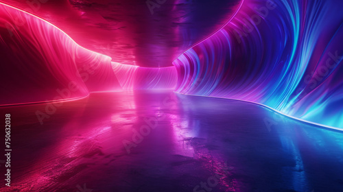 Neon Waves in Futuristic Tunnel.
Flowing neon lights creating waves in a futuristic tunnel.
